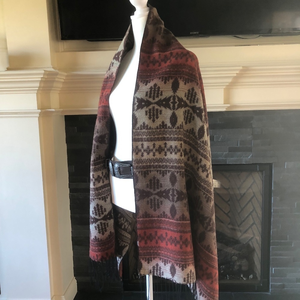 Wool blend wrap - One Size - Brown orange beige Southwestern vibe One size 71x24 - Picture 5 of 13